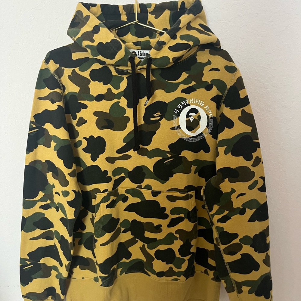 bape yellow and black 1st camo pullover hoodie